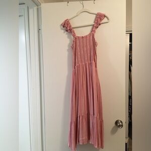 Gibson Look Sundress Rayon Pink White Striped Size L
